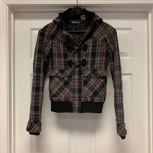 Billabong Vintage Plaid Elbow Patch Jacket sz M - Picture 1 of 6